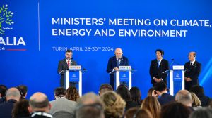 Climate and energy ministers from G7 countries speaking after a summit in Turin. Photo: G7 Italy