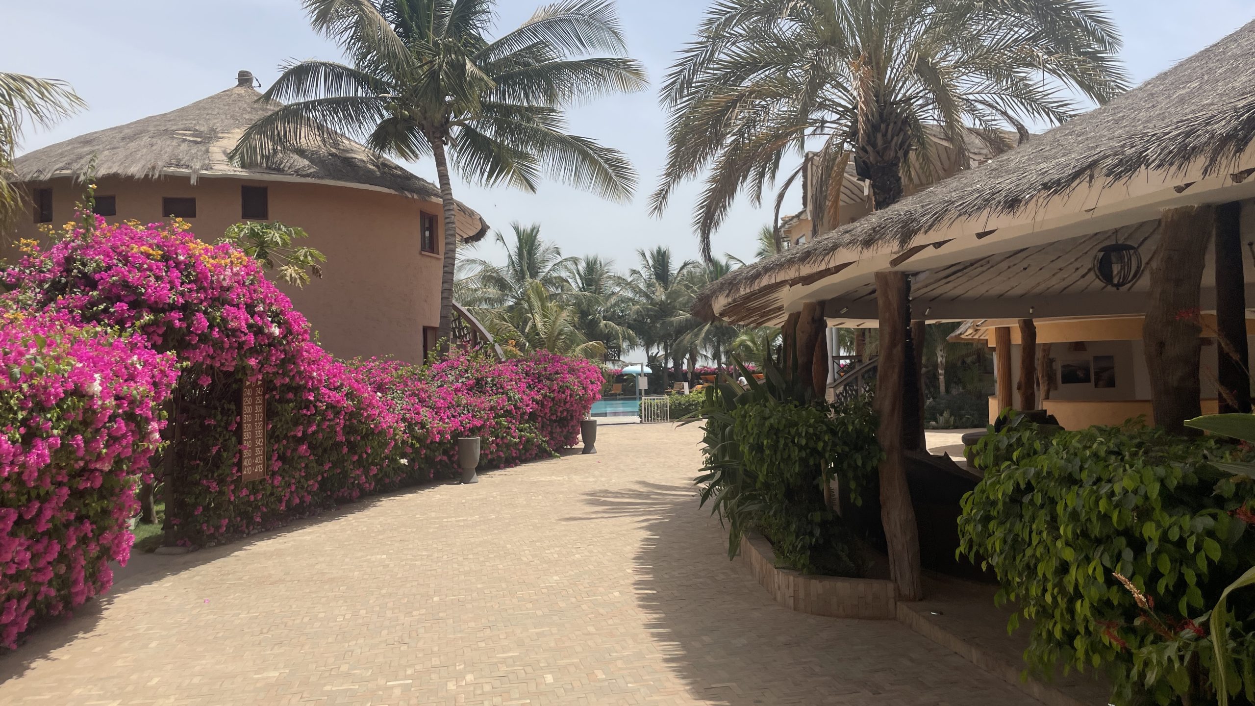 A bar surrounded by villas at Le Lamantin hotel in Senegal.